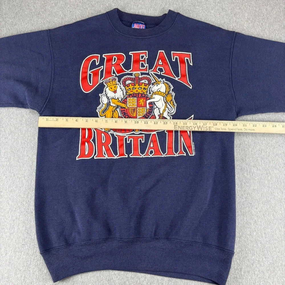 Vintage Savvy Heavyweight Crewneck Sweatshirt Mens XL Great Britain Royal Coat - Picture 4 of 9